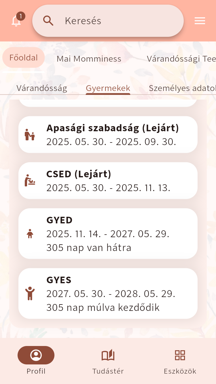 Magyar családtámogatási áttekintés az apasági szabadság, a CSED, a GYED és a GYES becsült időszakaival⁠.