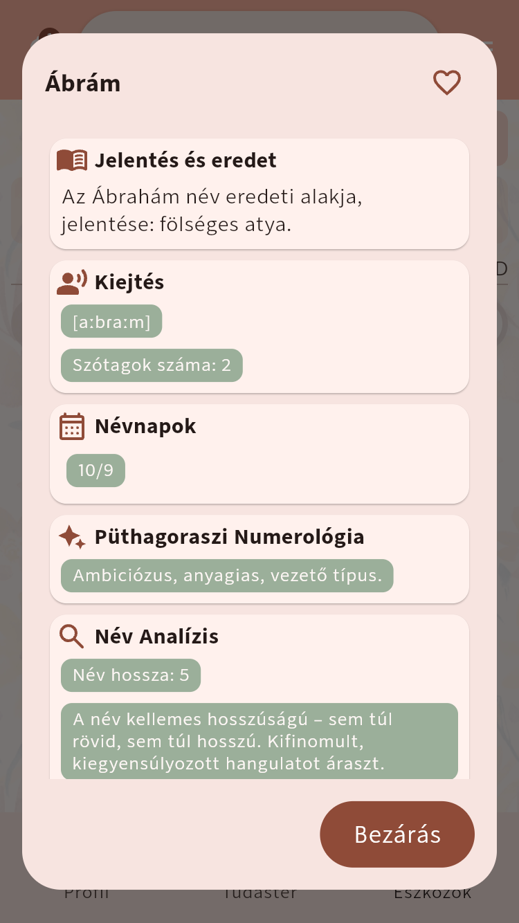 Név Böngésző egy név jelentésével, kiejtésével, névnapjával és játékos elemzéseivel⁠.